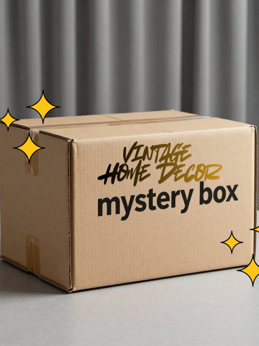 VINTAGE HOME DECOR MYSTERY BOX OF 8 PIECES - WOOD GLASS METALS CERAMIC POTTERY